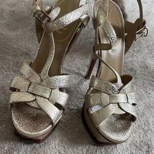 Yves Saint Laurent Gold Metallic Knotted Platform Sandals